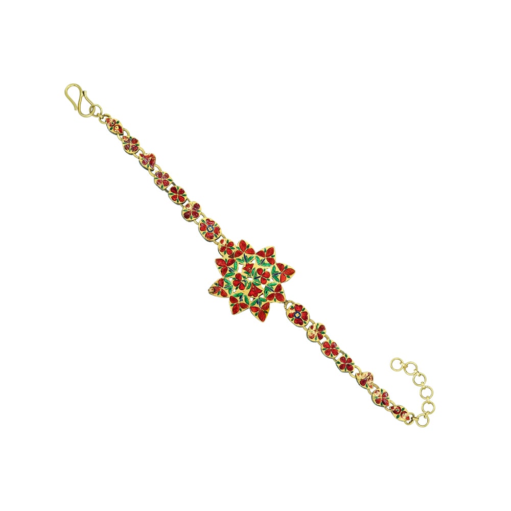 Floral Polki Diamond Bracelet with Rhodolite Accents